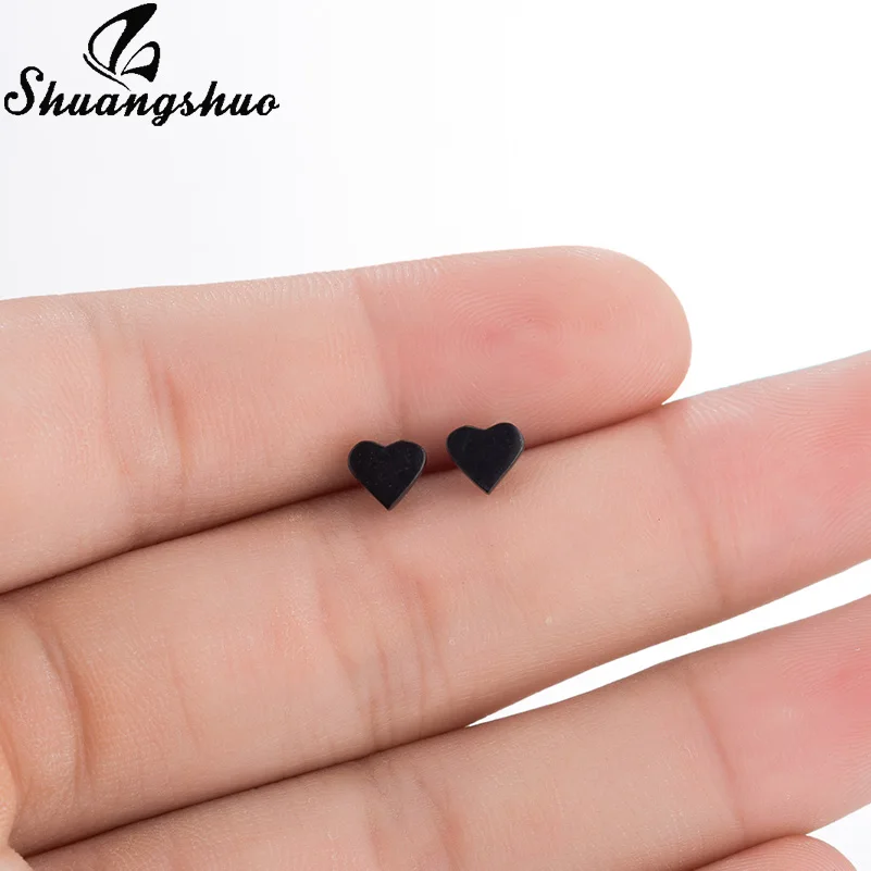 Heart Shuangshuo милые лунные серьги-гвоздики для женщин черные серьги из нержавеющей стали геометрические корейские сережки oorbellen boucle d'oreille - Окраска металла: Heart