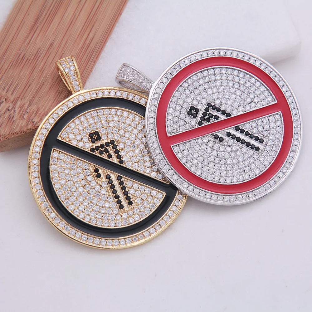 Хип хоп микро проложили AAA кубического циркония Bling Iced Out No Pedestrian Круглые Подвески ожерелье для мужчин рэппер ювелирные изделия золото серебро