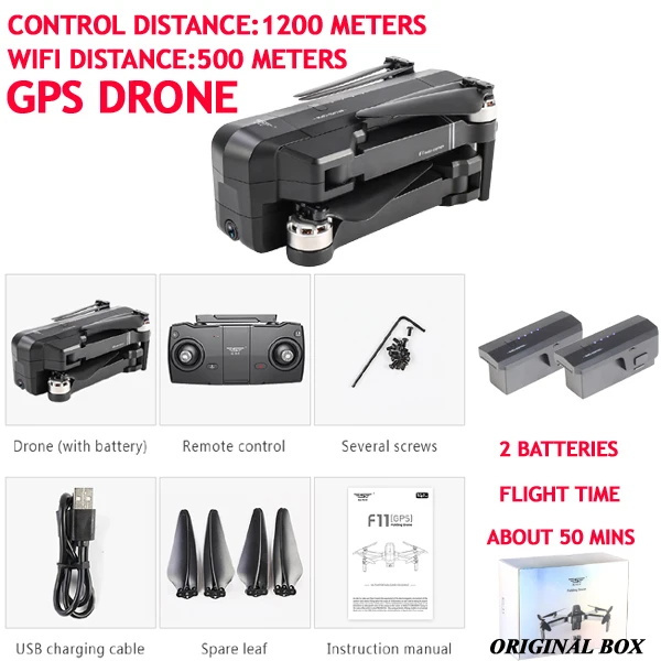 Original box 2 batte SJRC F11 Drone gps профессиональный 5G Wi-Fi бесщеточный RC Дрон 25 минут время полета 1080 P селфи FPV Drone quadcopter с Камера HD - Цвет: Original box 2 batte