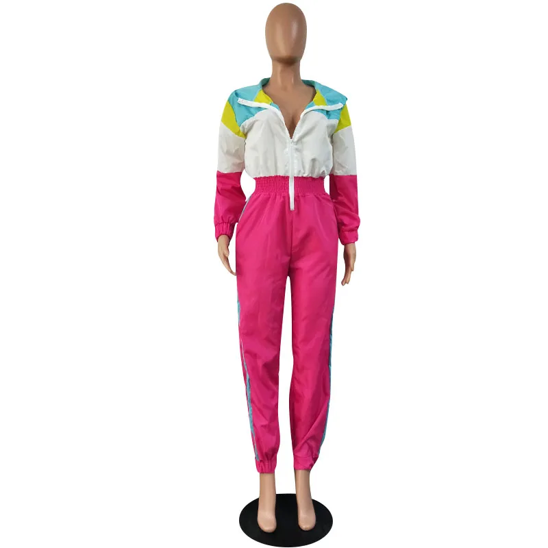 pink Wjustforu Модный повседневный комбинезон, женские комбинезоны, спортивный костюм на молнии, полосатый комбинезон с длинными рукавами и карманами, облегающие комбинезоны Vestidos - Цвет: pink