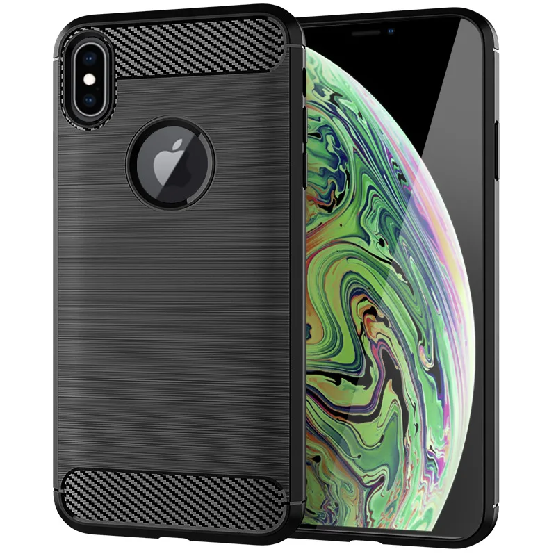 Для iPhone Xs Max чехол из углеродного волокна для задняя крышка Мягкий Силиконовый