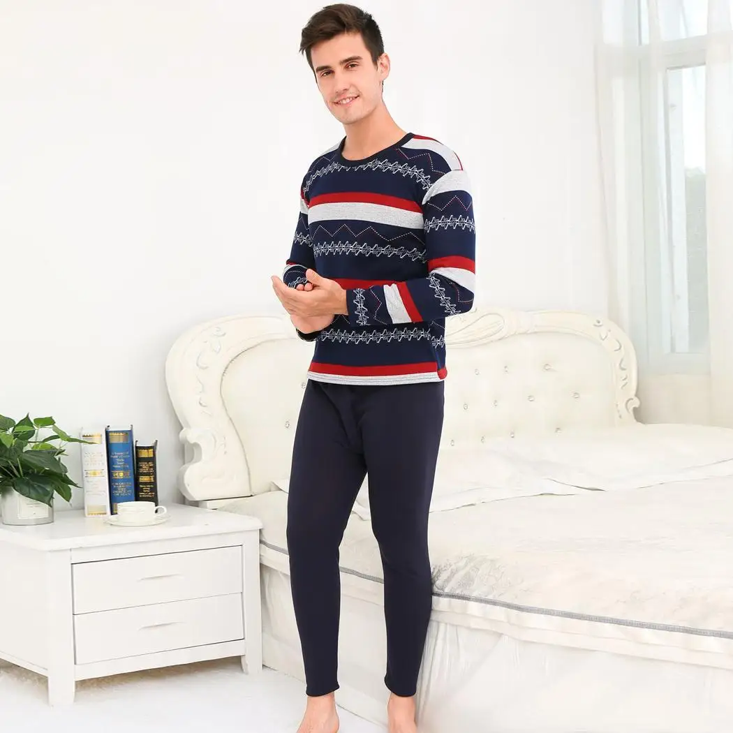 Мужская мода o-образным вырезом с длинным рукавом плюс-бархат Тонкий Полный Длина