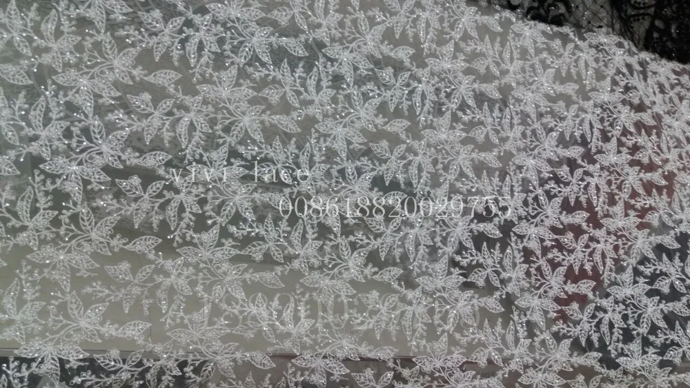 5 ярдов полностью белые бусины в форме листьев вышивка блестками французское