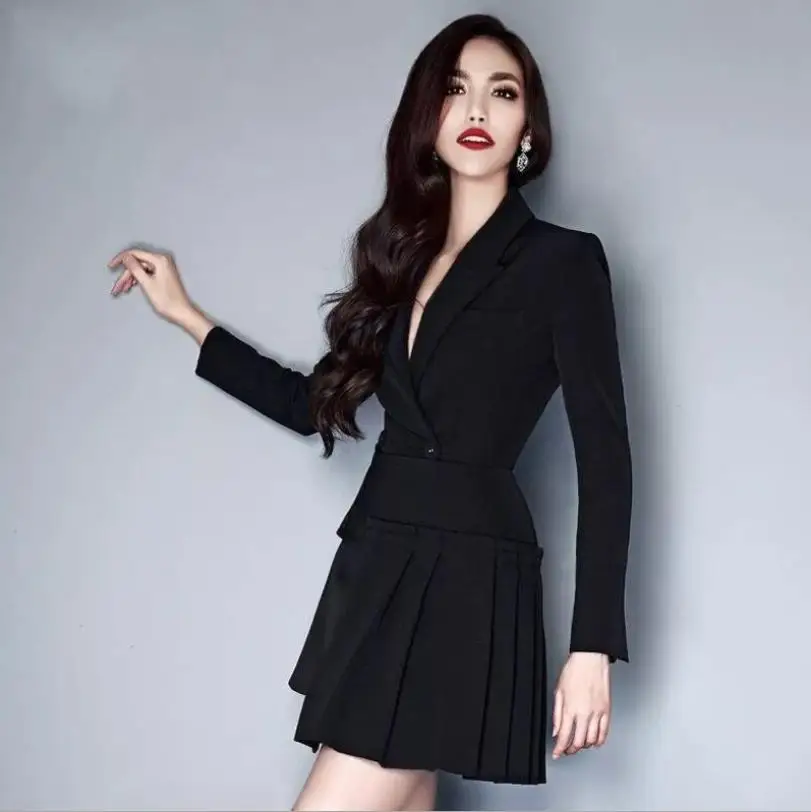 

Irregular design black office ladies coats female long sleeve sexy solid blazer 2019 autumn new fashion brand suit gx1597