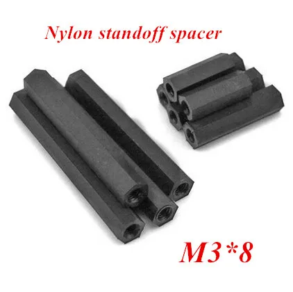 

100PCS/lot M3*8 Black Nylon Hex Standoff Spacer M3 Female * M3 Female Length 8mm
