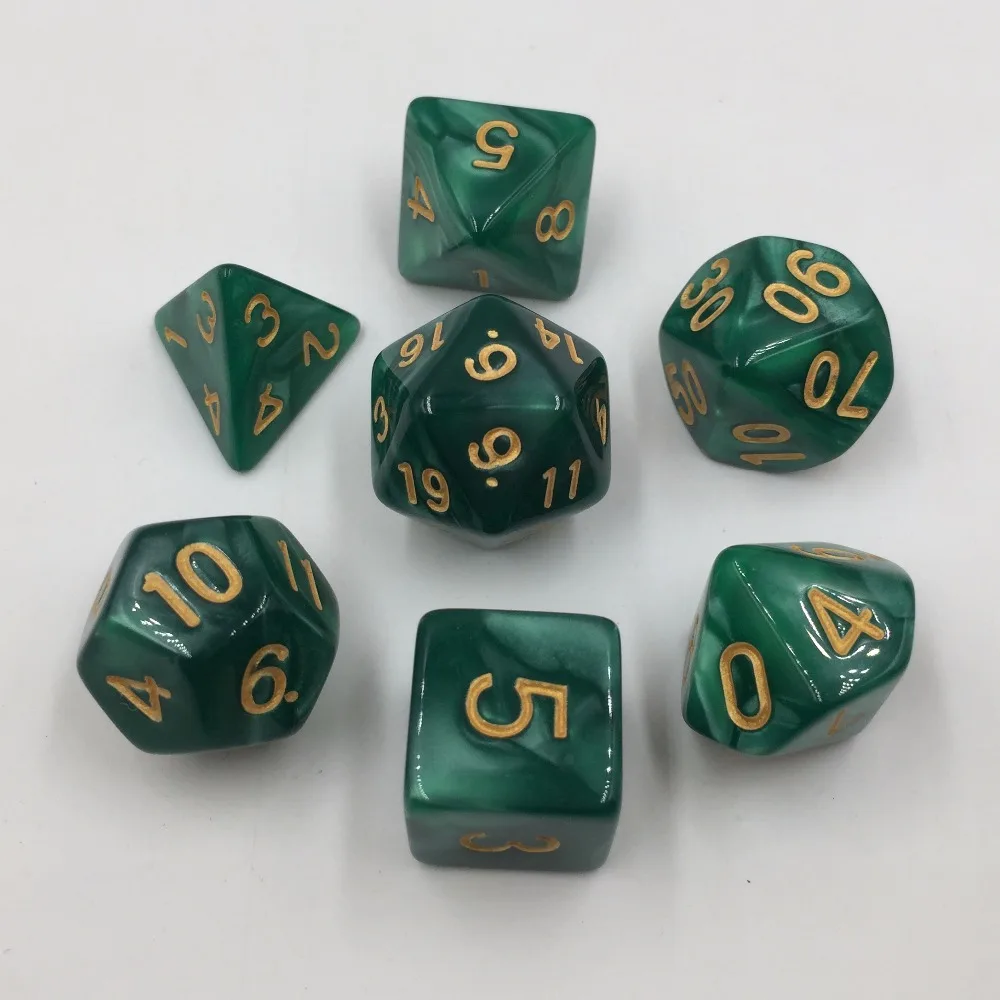 Rollooo кости жемчуг зеленый с золотыми цифрами RPG 7 штук D4 D6 D8 D10 D % D12 D20 | Спорт и