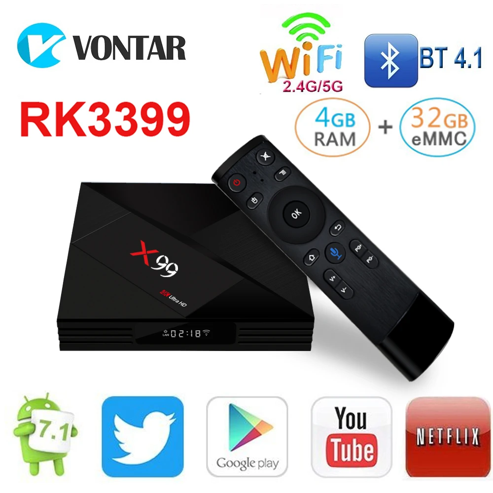 VONTAR X99 Android ТВ Box Rockchip RK3399 ОС 7 1 4 ГБ 32 Тип C USB3.0 1080 P К потокового поле с приложением
