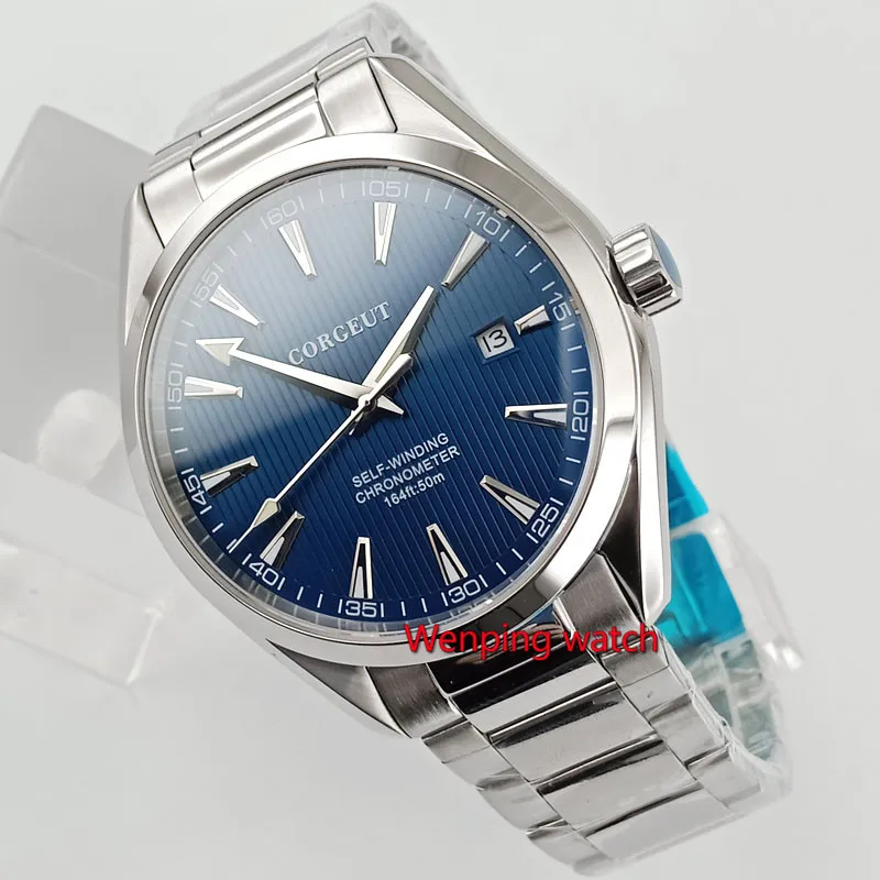Blue dial Часы Corgeut 41 мм Saphirglas Blau dial Datum Automatisch Herren W2861 - Цвет: Blue dial