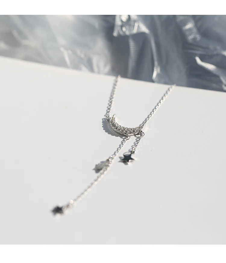 Серебро 925 пробы, звезда, луна, кисточка, ожерелье, Женская Корейская версия, ключица, цепь, простая личность