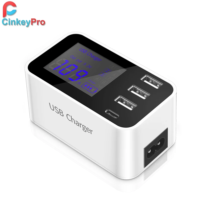 Зарядное устройство CinkeyPro со светодиодным дисплеем 3 порта USB Type C для Samsung iPhone iPad
