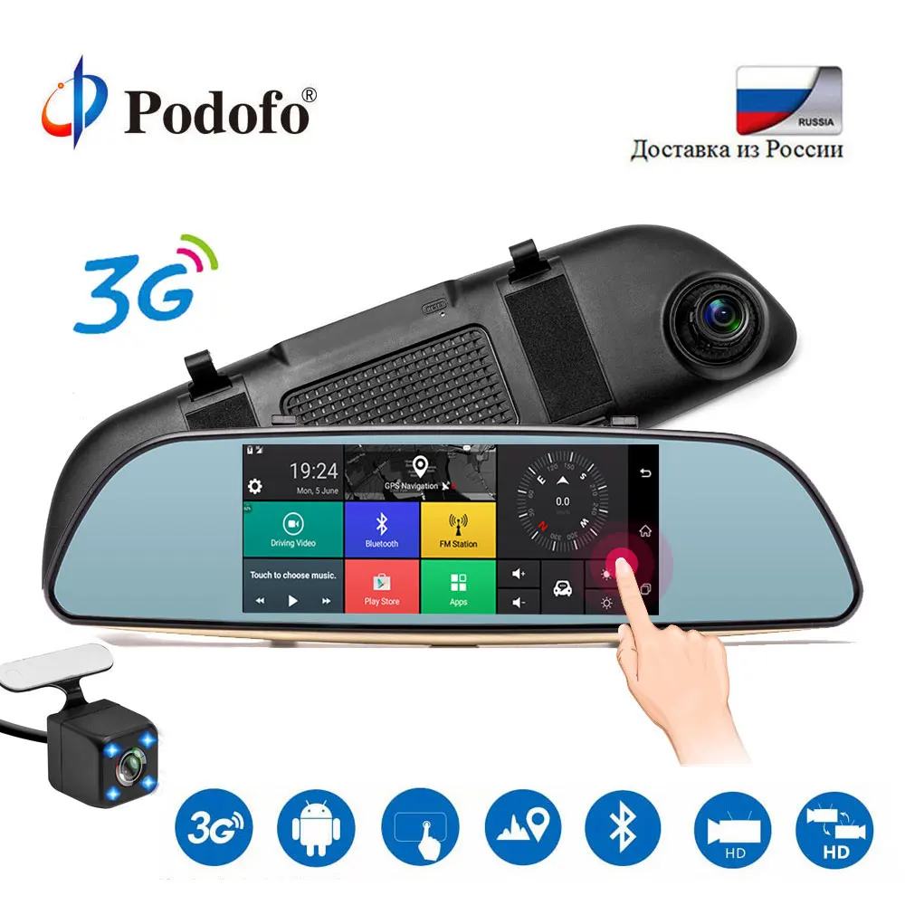 Podofo DVRs видеорегистратор с двумя приборной панели Камера Android Регистраторы