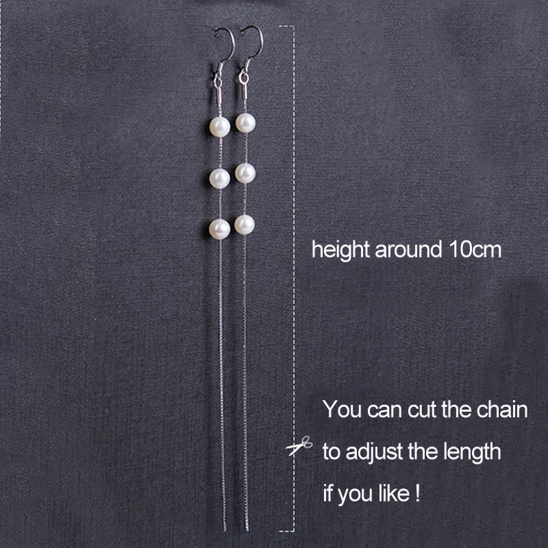 Длинные висячие серьги с жемчугом для женщин цепи натуральный круглый белый