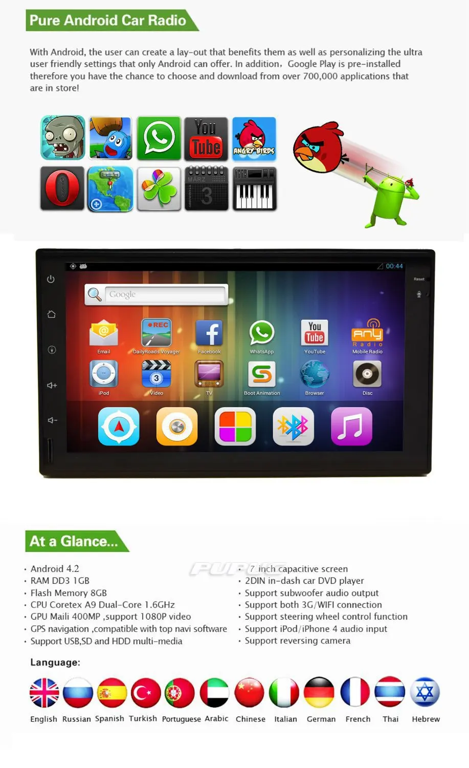 Latest Double 2 Din 7'' HD Android 4.2 In Dash GPS Navigation Car PC Tablet Audio Radio Stereo No DVD Player Bluetooth iPod |