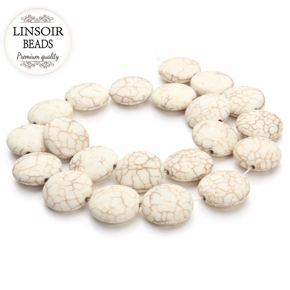 

LINSOIR 20pcs/lot Dia 20mm White Blue Turquoises Beads for Jewelry Making Oval Natural Stone Beads Necklace Bracelet Material