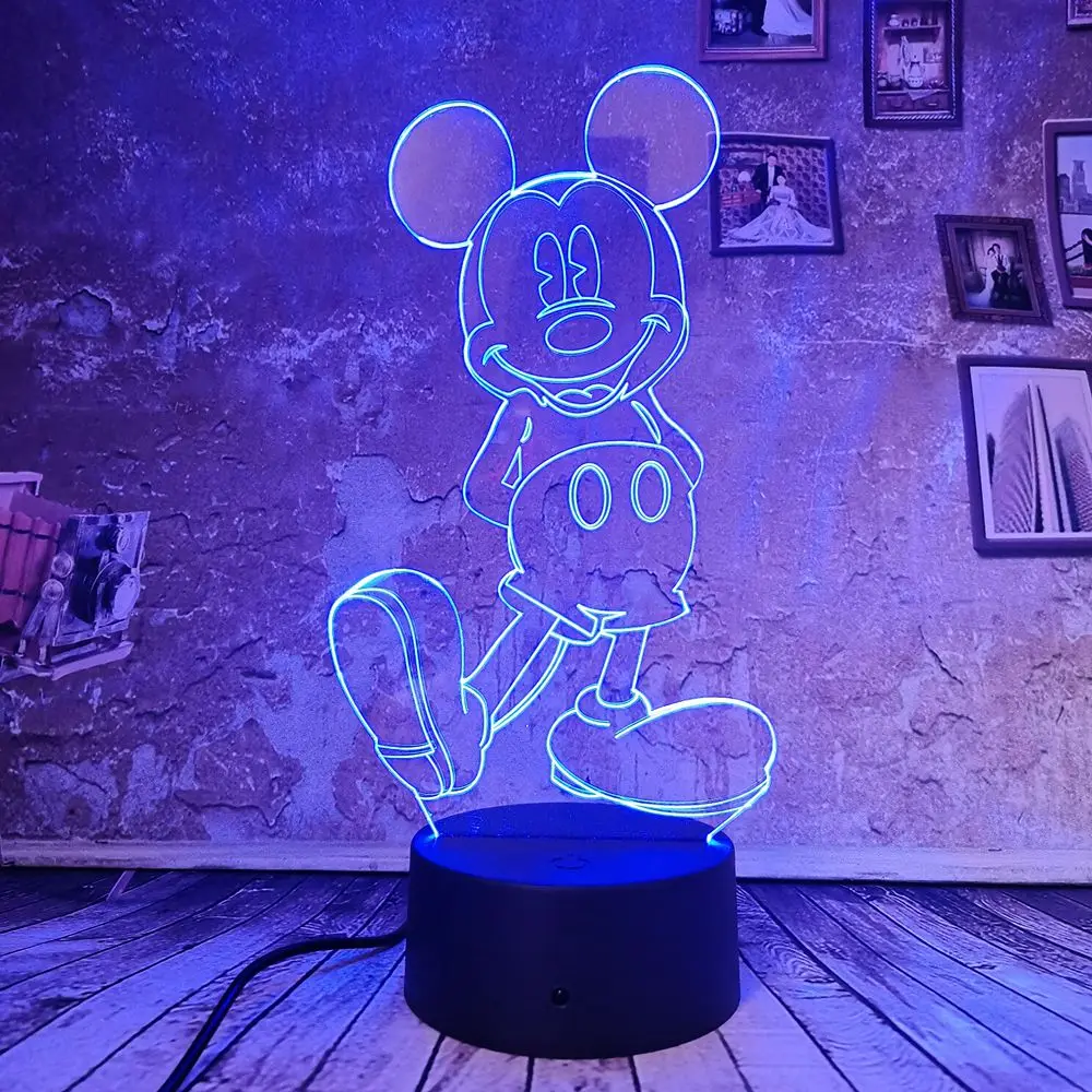 Прямая поставка Милая лампа с Микки Маусом 3D ночные светильники 7 Авто Цвет