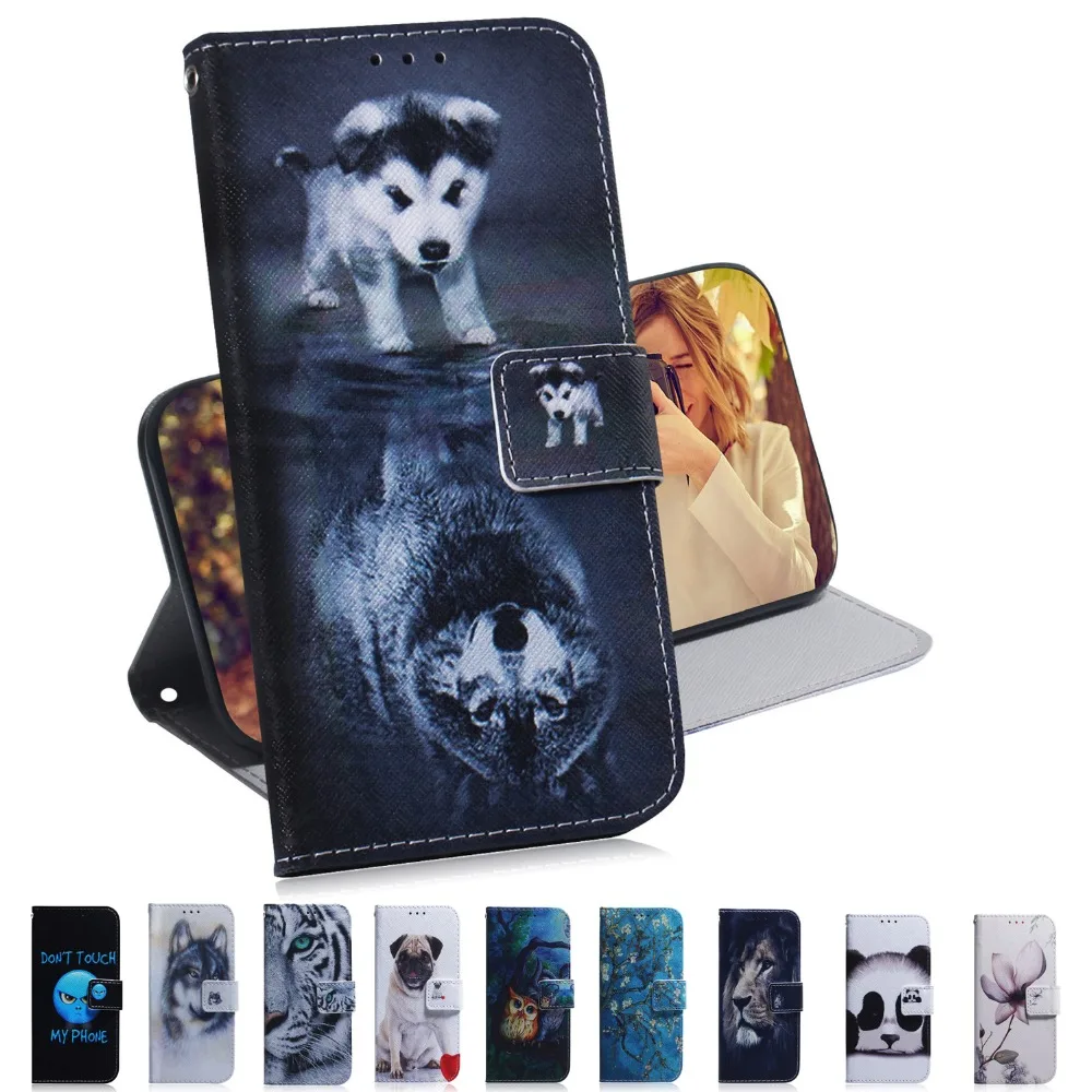 Leather Case for LG G8 G8S THINQ Flip Cover V50 Phone Wallet Wolf Tiger Lion | Мобильные телефоны и аксессуары