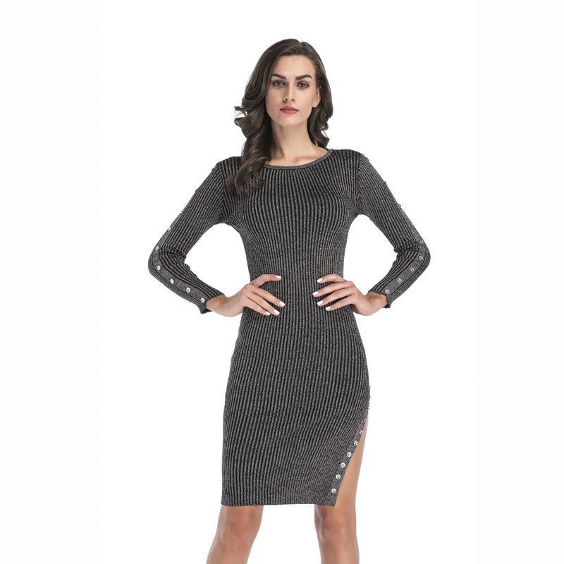 Винтажное дизайнерское женское трикотажное Хлопковое платье с длинным рукавом