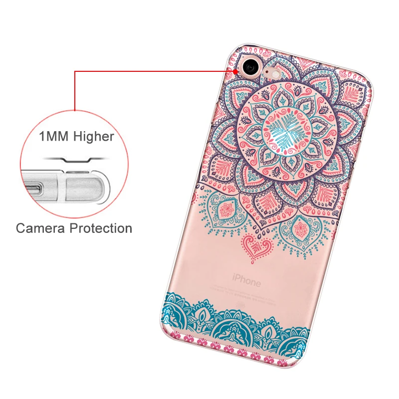 LANCASE Mandala Flower Phone Bags for iPhone 8 Silicone Cover Floral Colorful TPU Gel Case 7 Plus Fashion Capa |