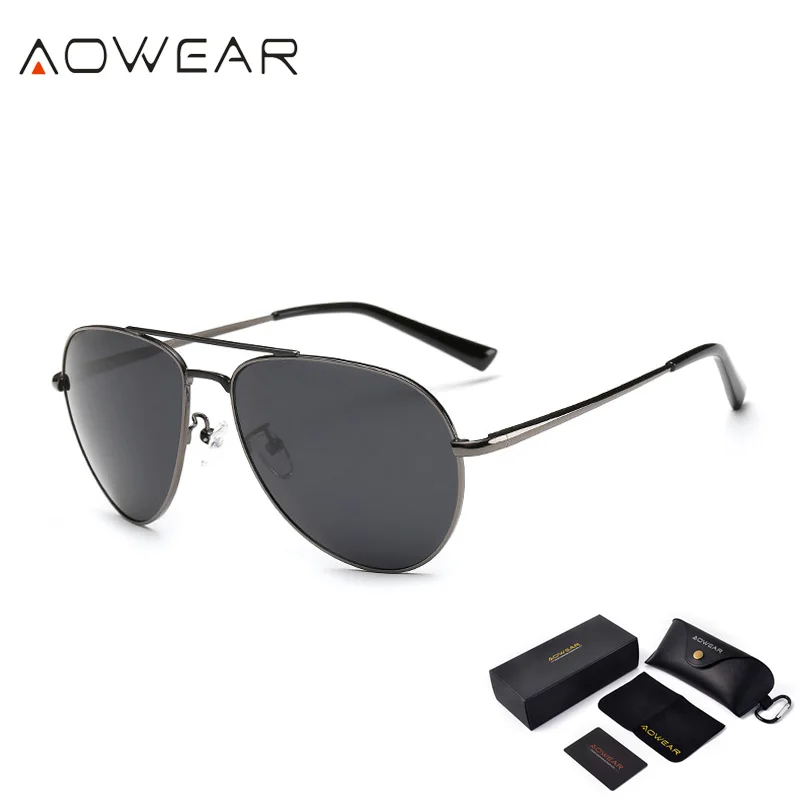 AOWEAR поляризационные солнцезащитные очки для женщин, брендовые, дизайнерские, поляризационные, солнцезащитные очки пилота для мужчин, унисекс, HD, для улицы, для вождения - Цвет линз: Gray Black