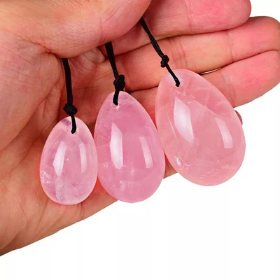 

3pcs/set Rose Quartz Crystal Eggs With Rope Yoni Eggs Massage tool Pelvic Kegel Exercise Vaginal Tightening Ball for Health A