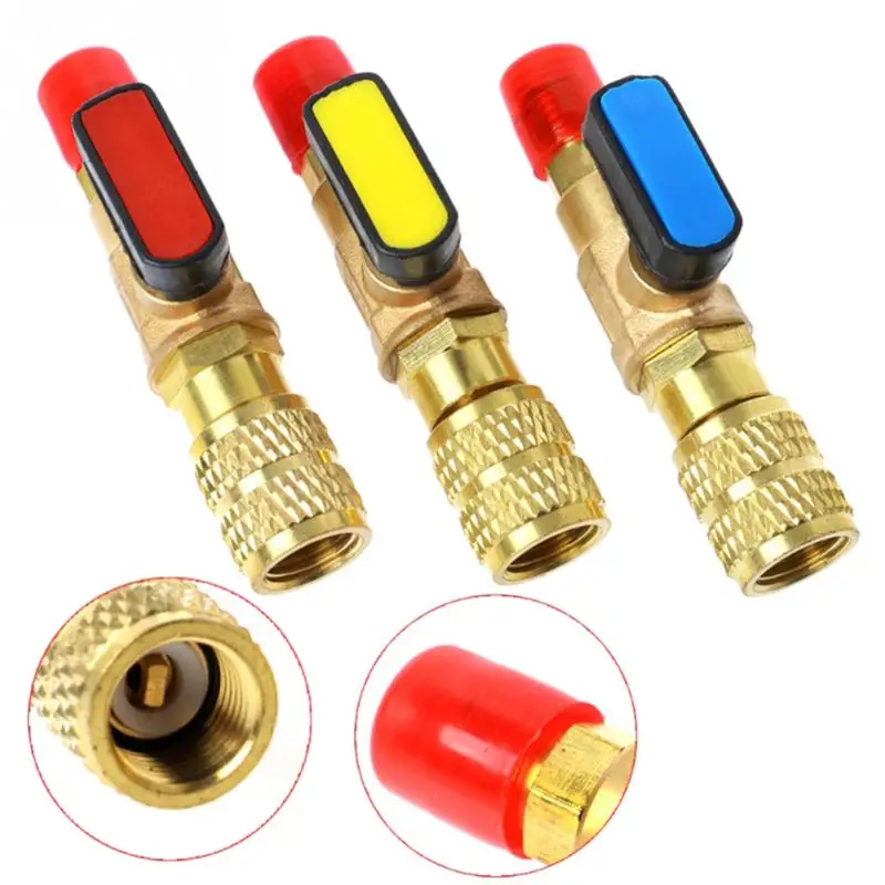 3 шт. R410A Клапан хладагента AC зарядные шланги латунь ровный шар клапаны для