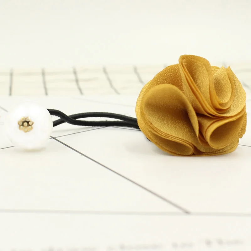 2017 новые жемчужины Ткань розы цветок черные эластичные конский хвост держатели