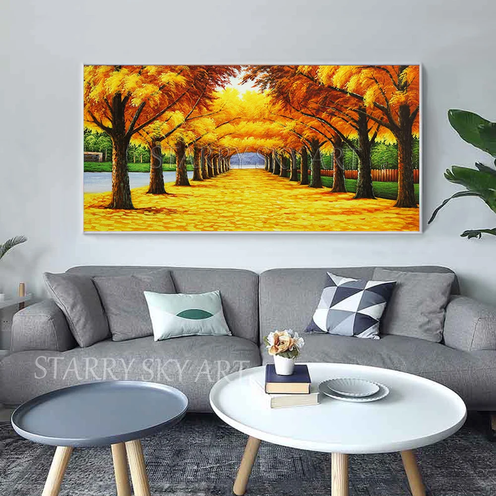 Импрессионистское золотое дерево масляная живопись Красивая настенная ручная