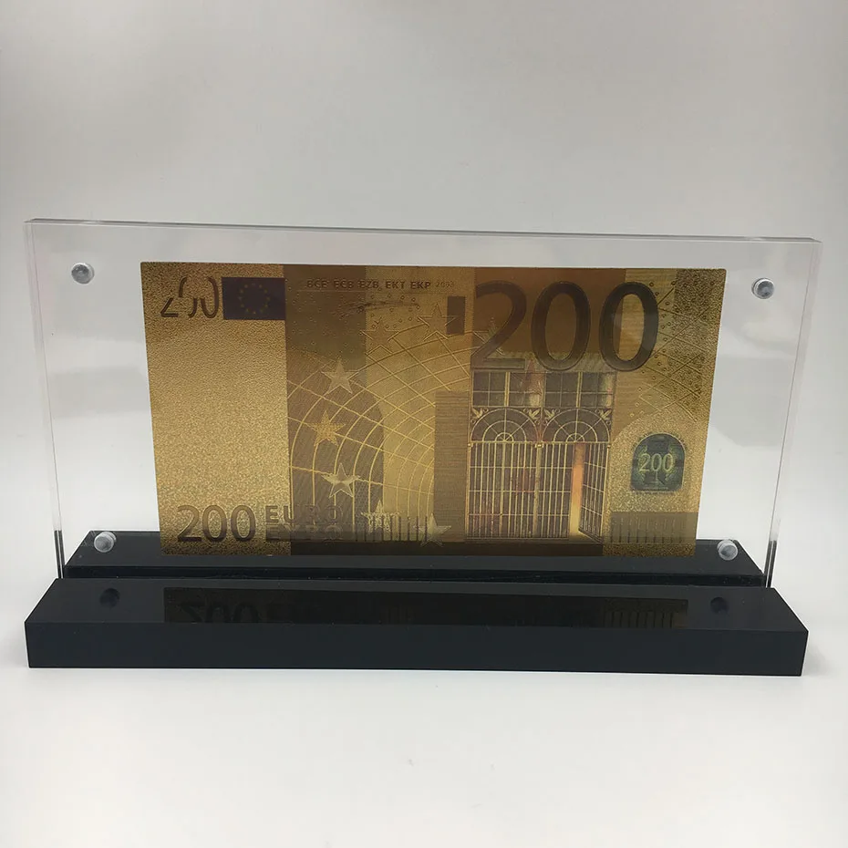 Euro200 with frame PET материал евро 50 счетчик банкнот окунутый в 24 K золото для свадебные подарки для гостей деньги с симпатичной акриловой рамкой - Цвет: Euro200 with frame