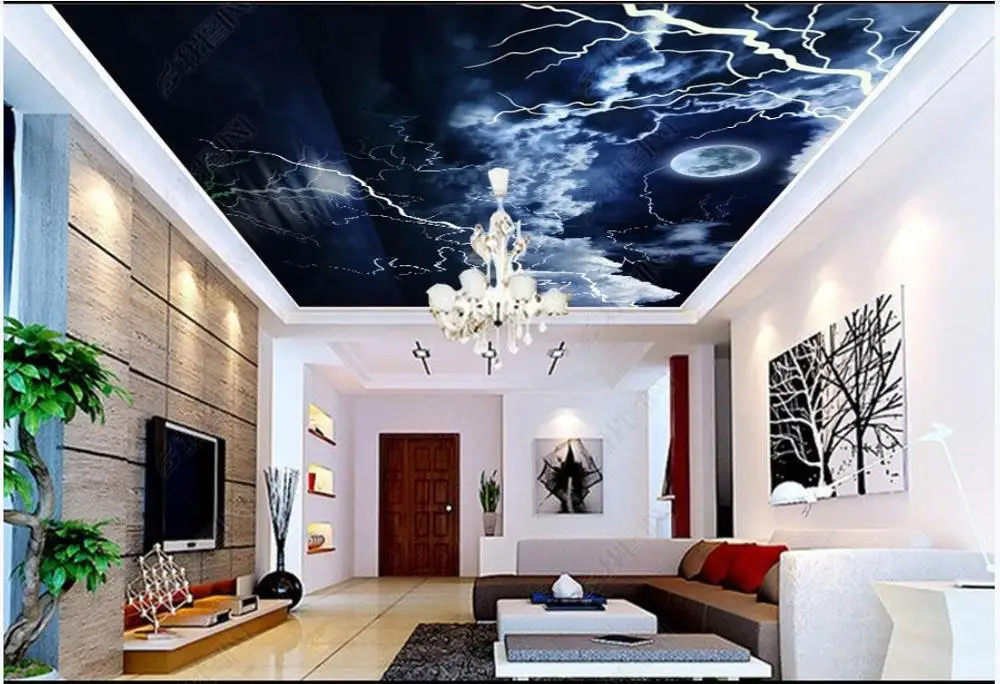 Custom photo wallpaper 3d ceiling Fashion dreamy moon black night sky zenith mural background wall paper decor | Обустройство дома