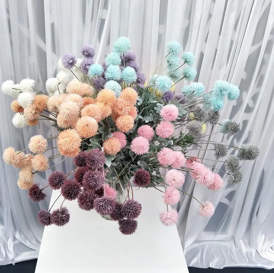 

5pcs 4Heads Artificial Dandelion Flower Branch For Plant Wall Wedding Landscape Archway Ceiling Home Hotal Office Bar Decorative