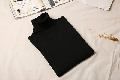 Black Универсальная Корейская версия, свитер с высоким воротником pulover feminino, тонкая водолазка из мерсеризованного хлопка, вязаные топы - Color: Black