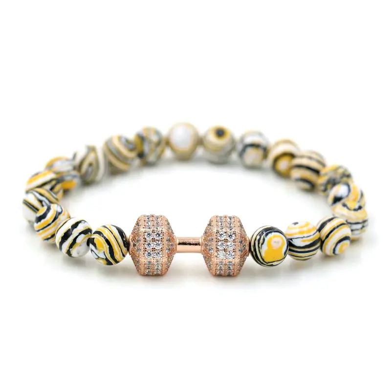 BPPCCR Зебра вен бусины микро паве ЧР гантели штанги Фитнес Браслеты Мужчины