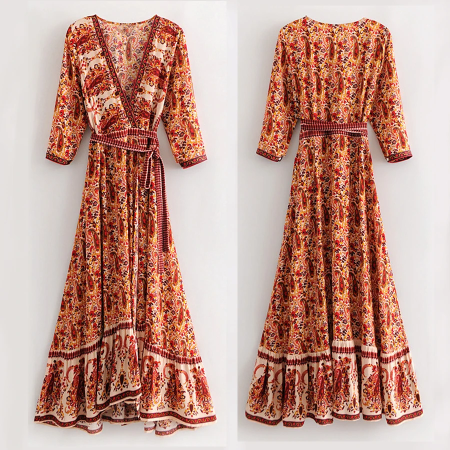 Женское пляжное платье TEELYNN длинное с цветочным принтом и v образным вырезом