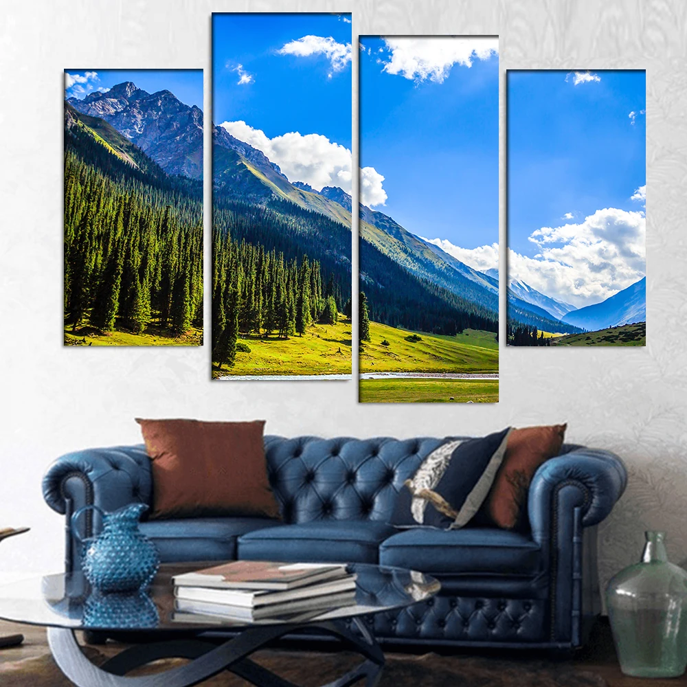 4 Шт./компл. Большие Пейзажи Горного Саммита Холст Печати Живопись Натюрморт Горы