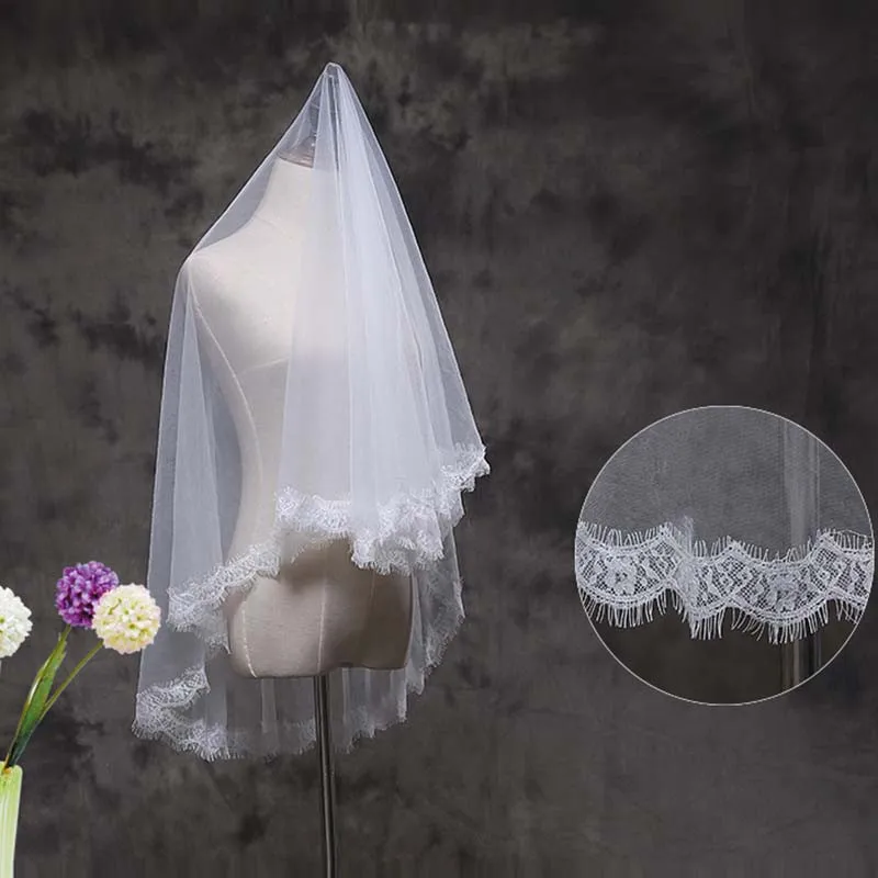 Белый Кот Свадебная Фата Края Шнурка Один Слой Кружева Свадебные Аксессуары