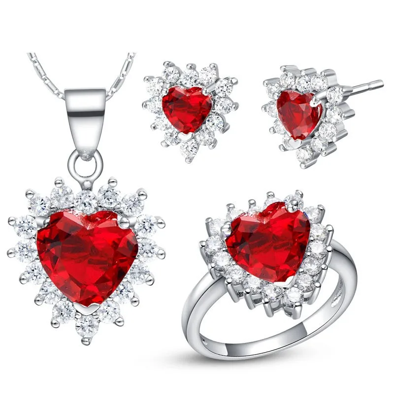 Women Gift word Love real Zirconia CZ Queen WGP Plated Zircon Gem Noble Rich Lucky heart red ocean Ring Necklace Earrings Ru | Украшения и