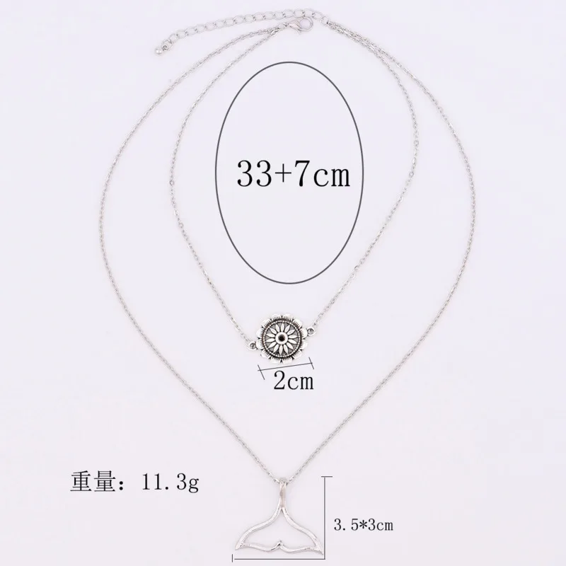 2019 Jewelry Bohemian Multilayer Carved Flower Fishtail Pendant Necklace Lady Vintage Antique | Украшения и аксессуары