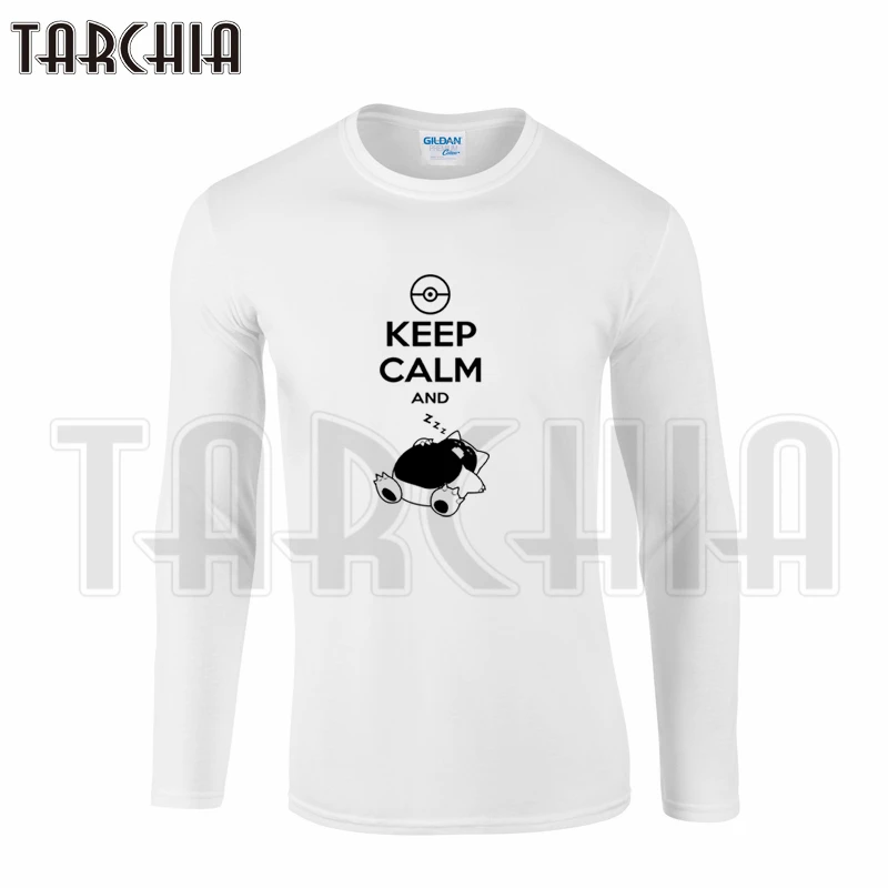 Мужская футболка TARCHIA с длинным рукавом модная тенниска из хлопка надпись Keep Calm