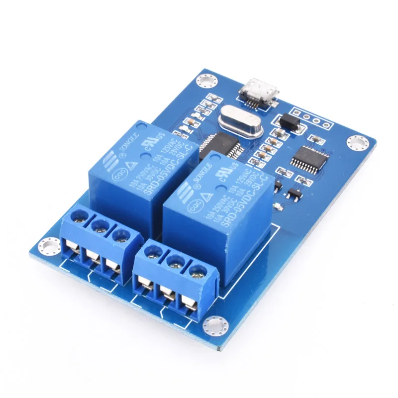 DC 5 V 2-канальный микро usb-реле контрольная панель модуля с индикатором 2 способа реле выход USB интерфейс