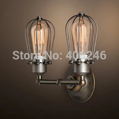 LOFT Vintage Industrial Edison Wall Light Bulb Double Cage Metal Black With Rust Color | Лампы и освещение