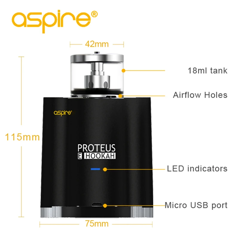 Новое поступление Aspire Proteus электронный кальян обновленный набор емкость бака 18
