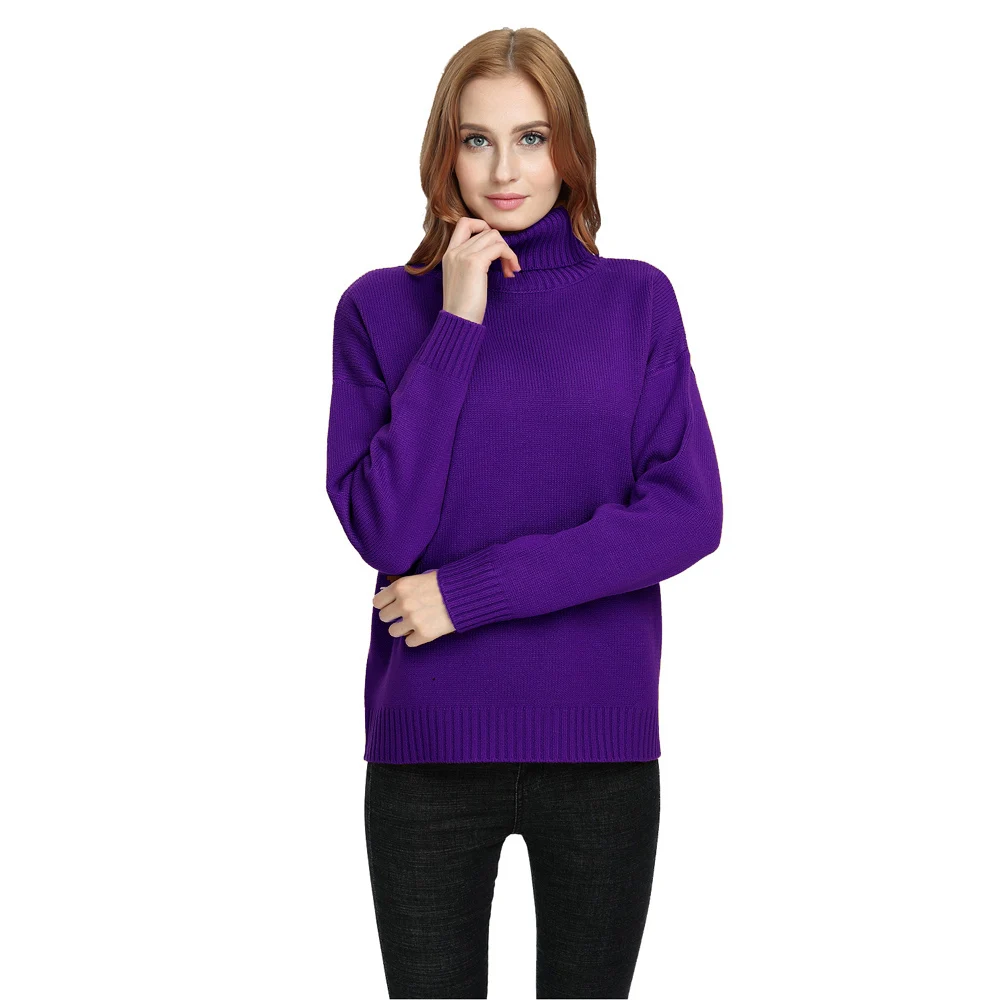 2019 Korean Autumn and Winter Women Sweater Long Sleeve Turtleneck Knitted Pullover Brown Green Loose Solid Female Jumper Tops | Женская