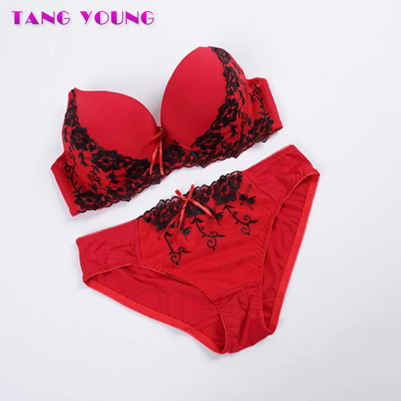 Большой размер женский сексуальный комплект с бюстгальтером кружевной вышивкой