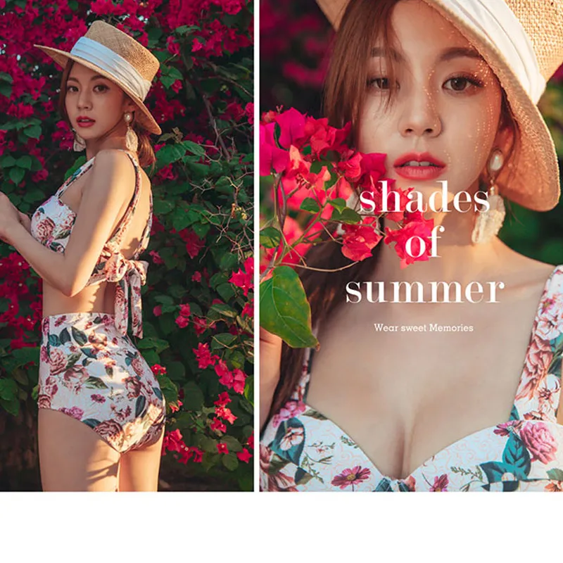 2018 Корейский Японский для женщин Цветочный двойка Танкини Купальники малышек