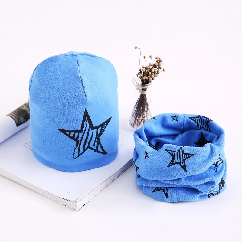 Autumn Winter Boy Girl Star Print Cotton Hat And Sacrf  Baby Beanie Kids Caps Children's Accessories 0 to 8 years