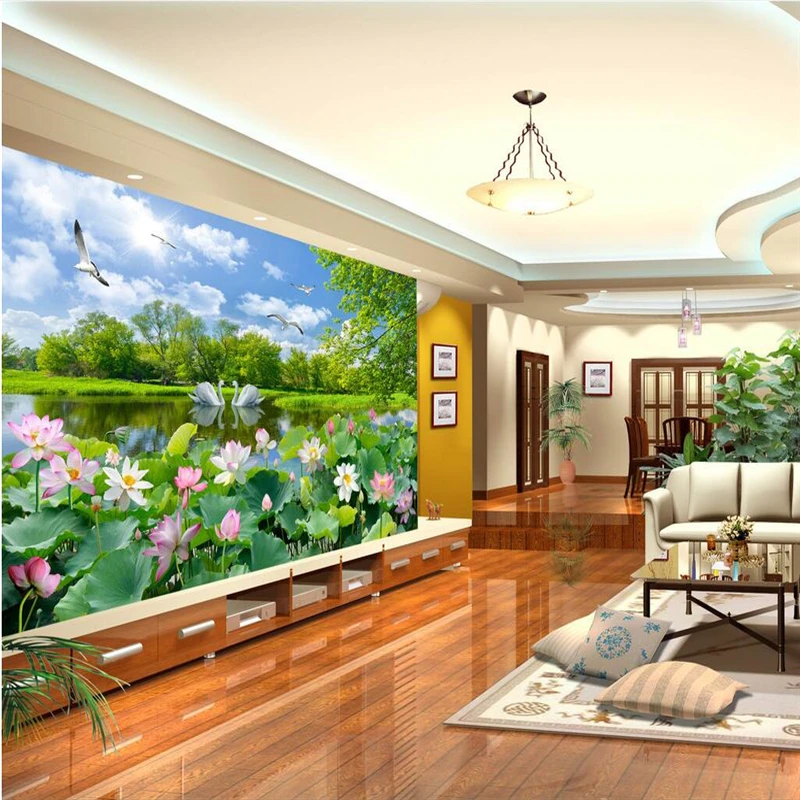 beibehang Custom wallpaper Murals Any size photo Beautiful scenery Swan Lake Lotus living room Landscape TV background wall |
