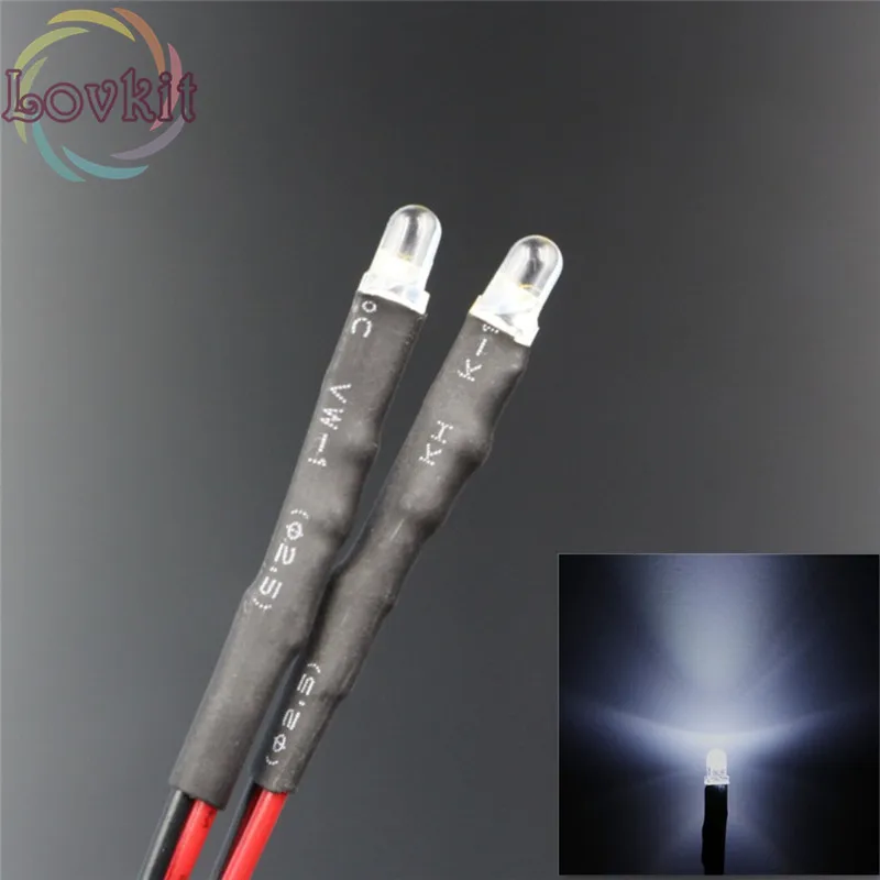 50 шт. 3 мм круглые светодиодные 12 В Предварительно проводной резистор белые яркие