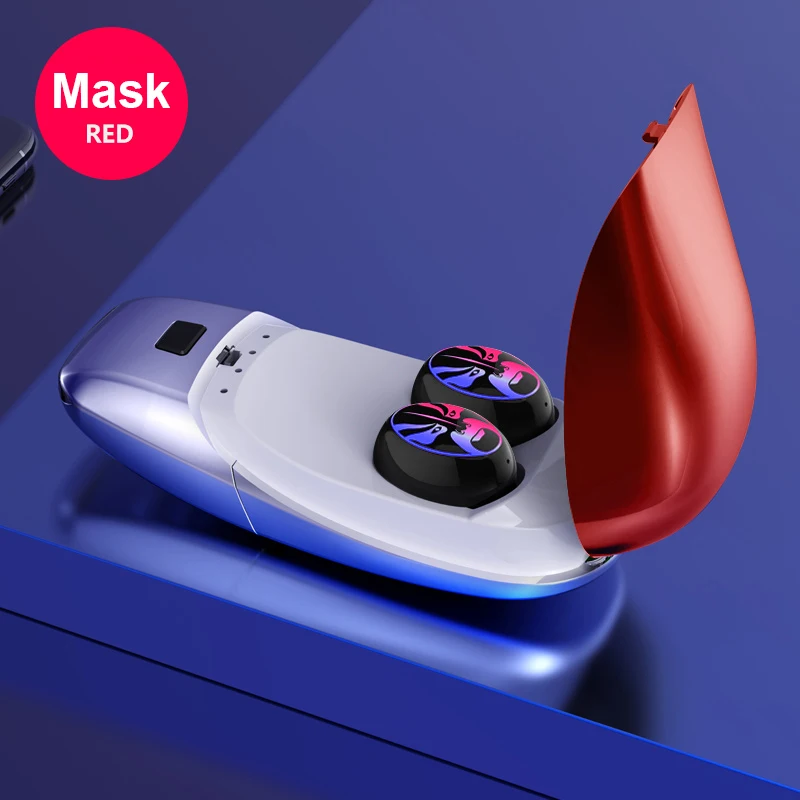 Mask Red VAORLO Bluetooth наушники V5.0 HiFi 6D стерео спортивные TWS настоящие беспроводные наушники гарнитура бинауральные звонки наушники дыхательный светильник - Цвет: Mask Red
