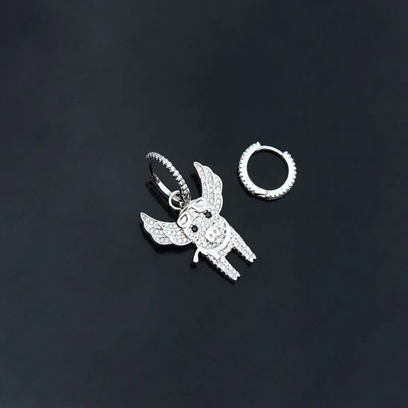 White Piggy SLJELY, настоящее 925 пробы, серебряные асимметричные серьги, модные женские циркониевые радужные кактусы, арбуз, дьявол, ананас, висячие серьги - Окраска металла: White Piggy
