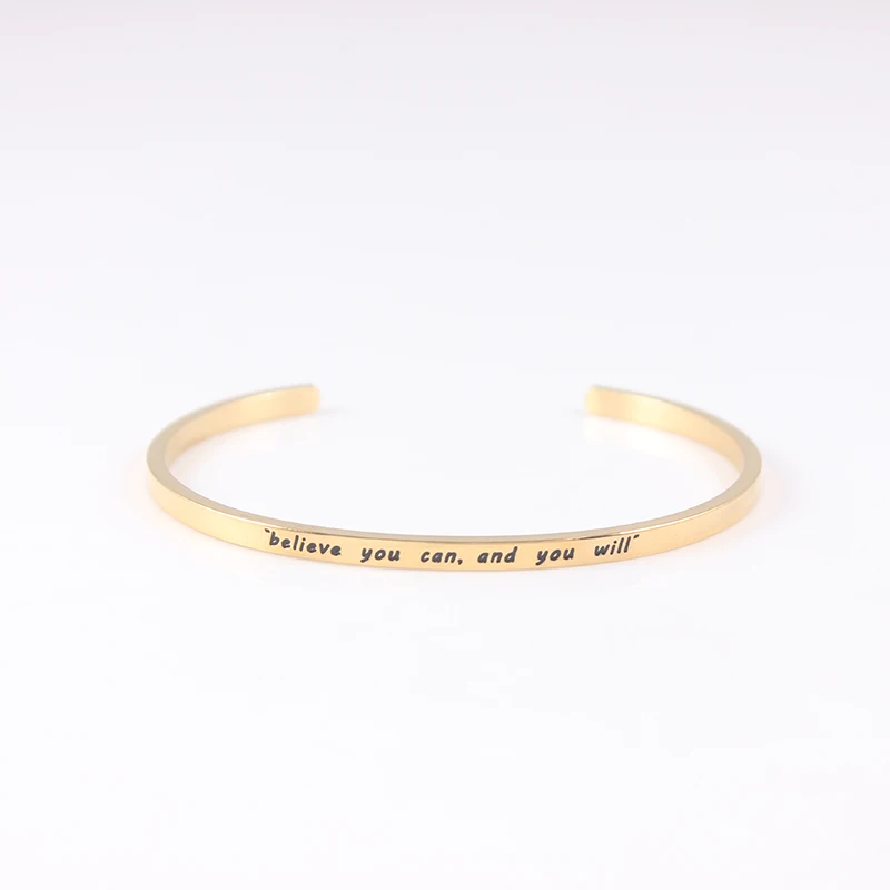 

Dream,Believe,Achieve Gold Color 316L Stainless Steel Bangle Positive Inspirational Quote Open Cuff Mantra Bracelets For Women